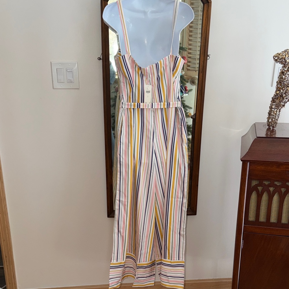 Anthropologie Maeve Easy Sleeveless Multicolor Striped Shirting Jumpsuit NWT M - Picture 8 of 10